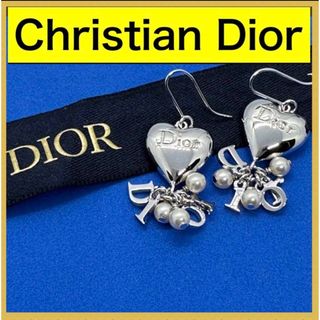 美品　クリスチャンディオール ピアス　揺れる　パール　Dior ハート　ふっくら