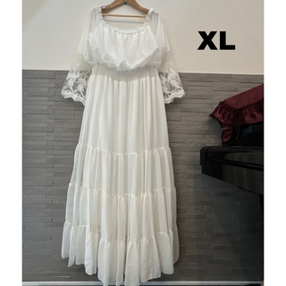 ホワイト ロングドレス  XL コンサート パーティー 演奏会 マキシ丈ドレス(ロングドレス)