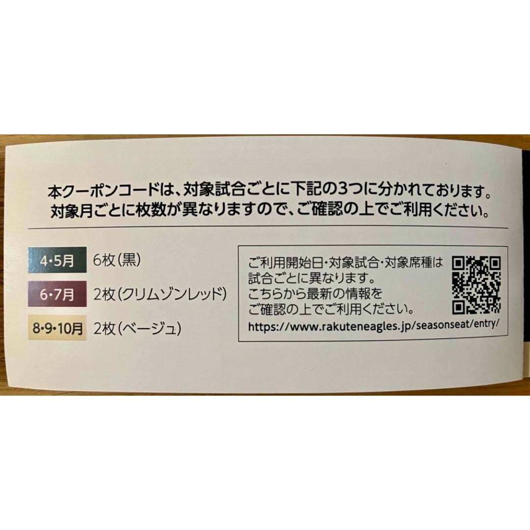 東北楽天ゴールデンイーグルス(トウホクラクテンゴールデンイーグルス)の楽天イーグルス　チケットクーポンコード　4.5月2枚 チケットのスポーツ(野球)の商品写真