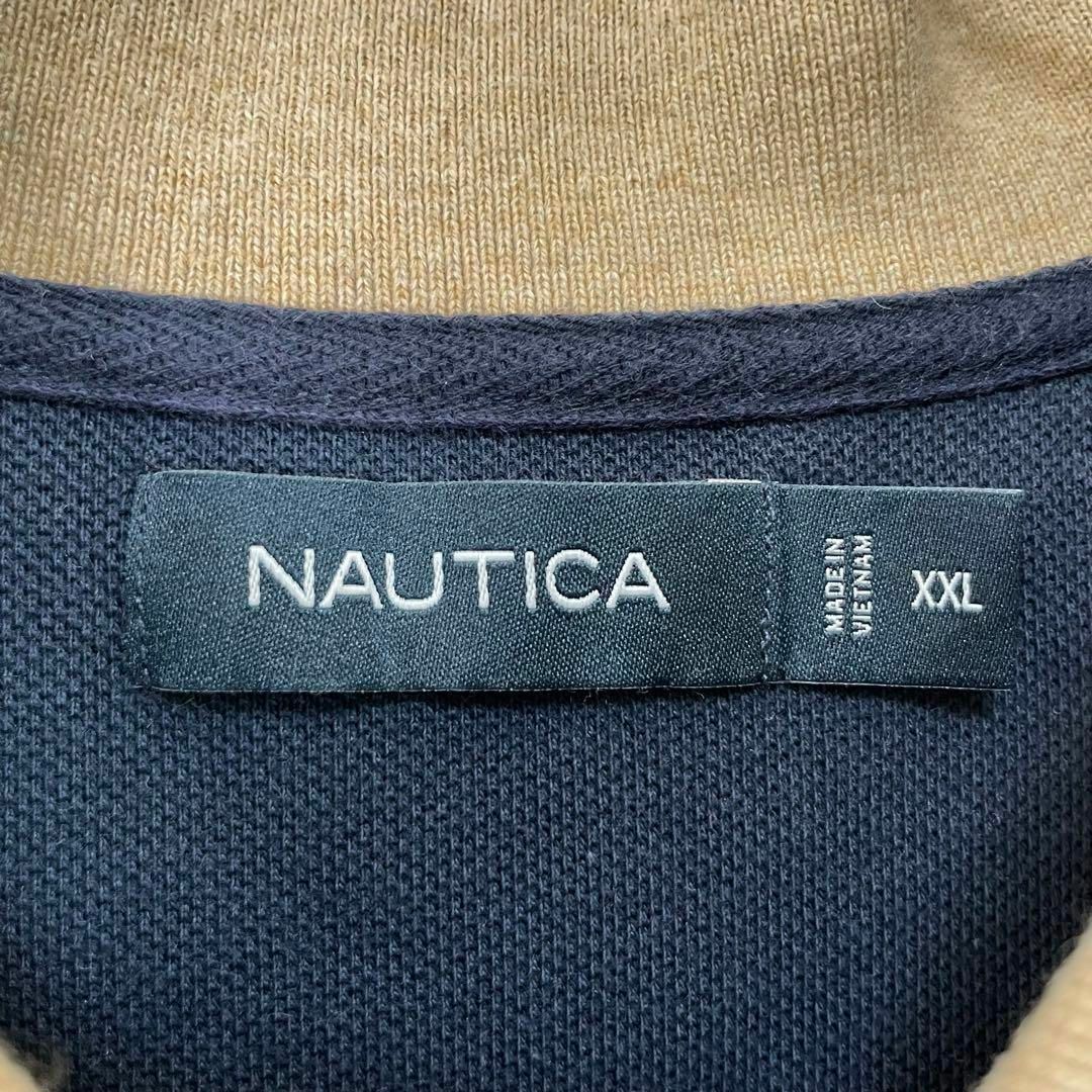 NAUTICA(ノーティカ)のノーティカ ポロシャツ 長袖 ベージュ 刺繍ロゴ オーバーサイズ XXL 古着 メンズのトップス(ポロシャツ)の商品写真
