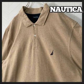 ノーティカ(NAUTICA)のノーティカ ポロシャツ 長袖 ベージュ 刺繍ロゴ オーバーサイズ XXL 古着(ポロシャツ)