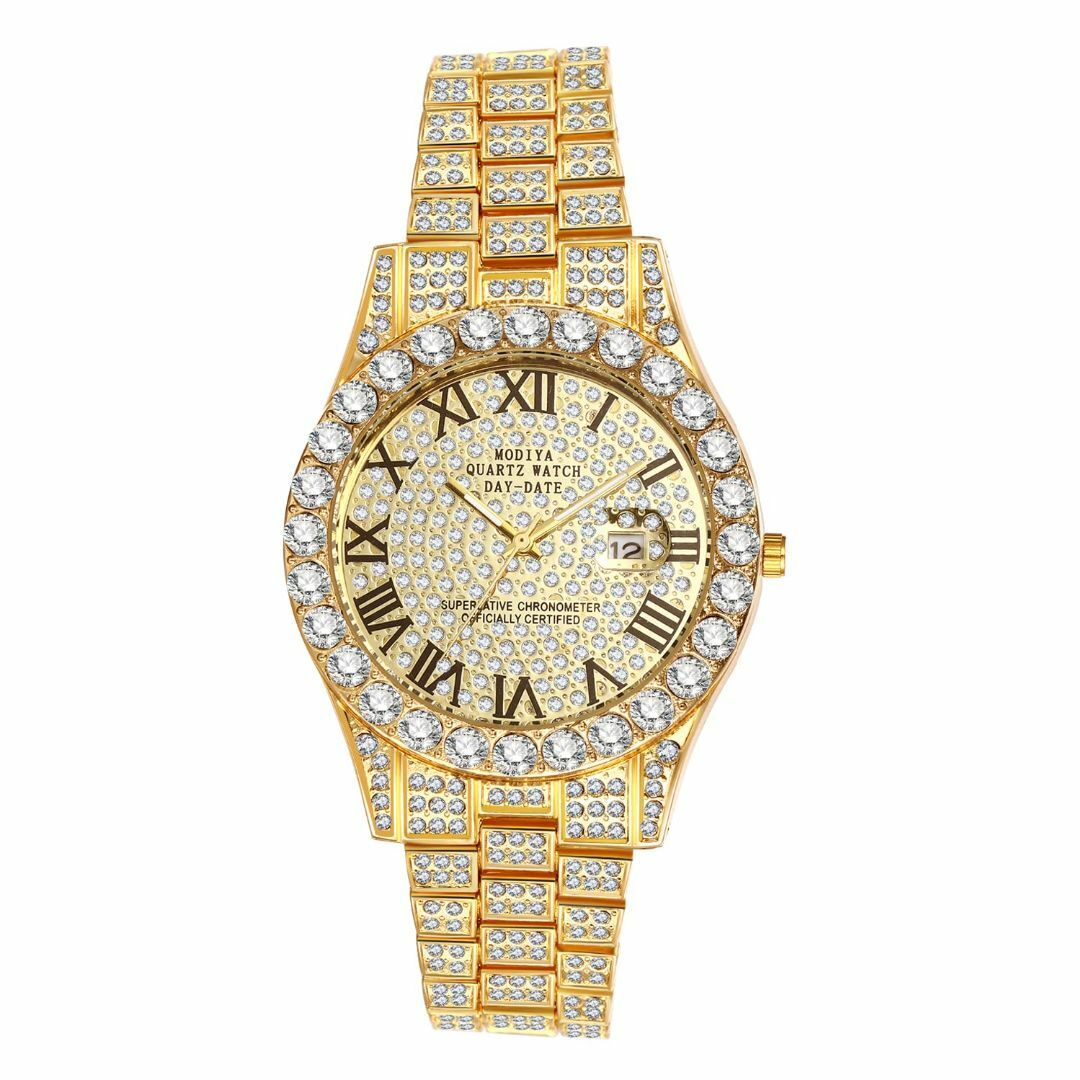 色:ゴールドメンズ 腕時計 カレンダー ダイヤモンド ローマ字 アナログ 生 メンズの時計(その他)の商品写真
