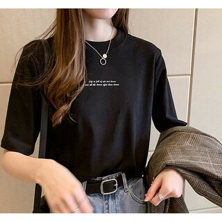 レディース tシャツ 半袖 ブランド 黒 かわいい ロゴtシャツ  ゆったり(Tシャツ(半袖/袖なし))
