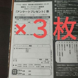 本郷柚巴   特製クオカード懸賞応募用紙３枚　月刊ヤングマガジン