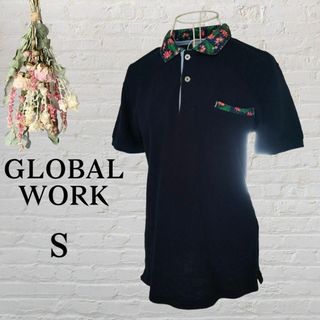 グローバルワーク(GLOBAL WORK)のGLOBAL WORK グローバルワーク　ポロシャツ　紺　花柄　S(ポロシャツ)