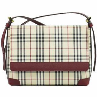 BURBERRY - 本物 バーバリー BURBERRY ノバチェック チェック ショルダーバッグ ポシェット キャンバス ベージュ ボルドー バッグ 中古