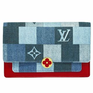 ルイヴィトン(LOUIS VUITTON)の本物 ルイヴィトン LOUIS VUITTON LV ポルトフォイユ フロール モノグラム デニム クラッチバッグ 長財布 ブルー ルージュ M69036 ビトン バッグ 中古(クラッチバッグ)