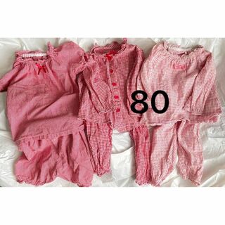 美品 長袖 半袖 リボン パジャマ 上下 3点 6点 セット ピンク レッド(パジャマ)