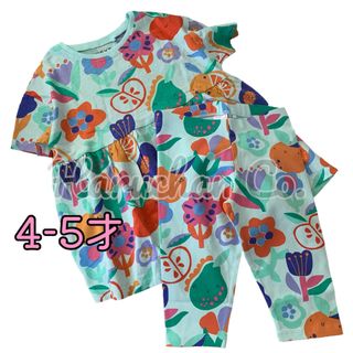 ネクスト(NEXT)の●未使用●4-5才　ブルーフルーツ柄　フレアトップス　クロップドレギンス　セット(Tシャツ/カットソー)