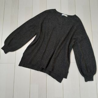 MillL ふんわりボリュームお袖のニットセーター(チャコールグレー、Lサイズ)(ニット/セーター)