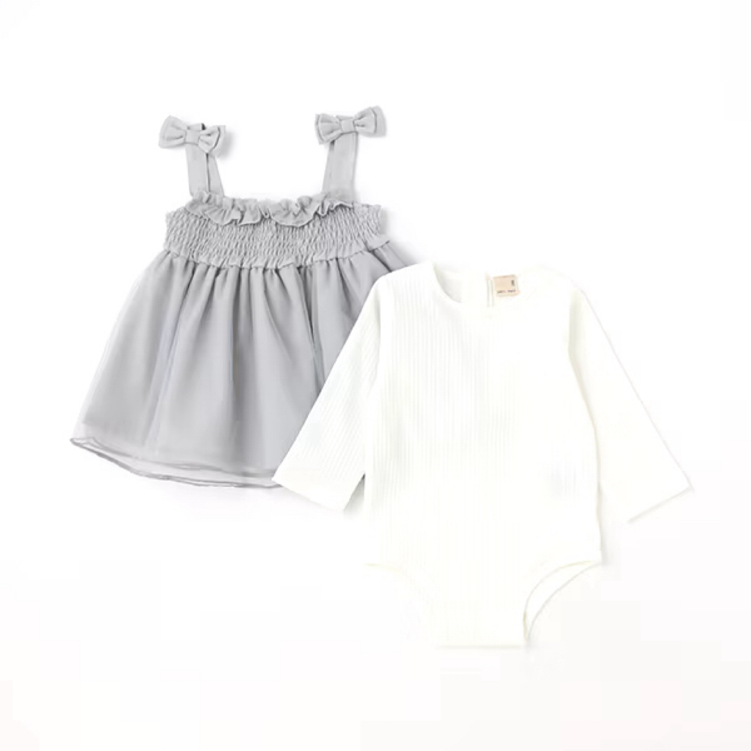 petit main(プティマイン)のプティマイン 肩リボンチュールワンピセット キッズ/ベビー/マタニティのベビー服(~85cm)(ワンピース)の商品写真