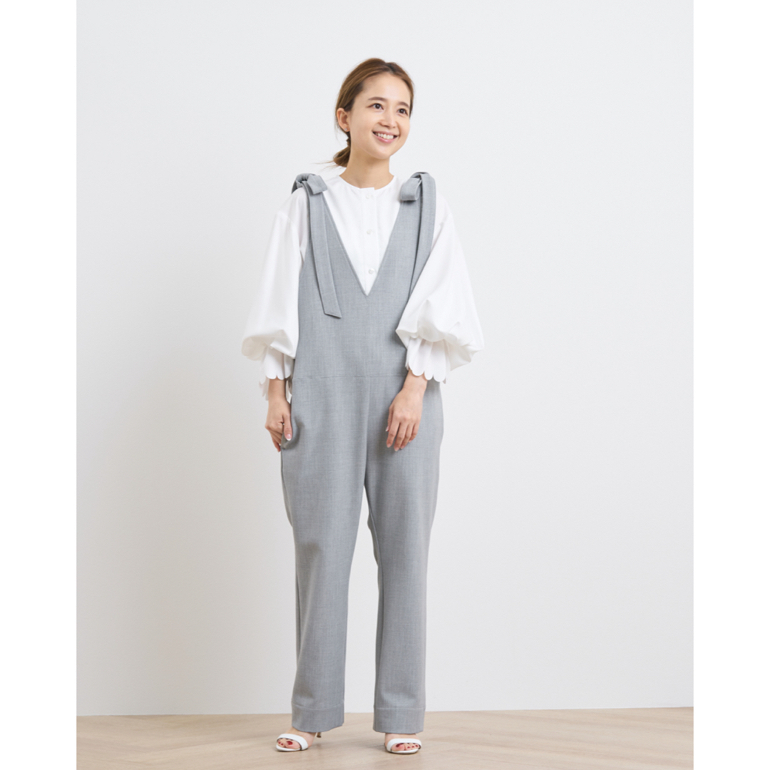 yori 新品タグ付 36 ソフト裏起毛リボンサロペット YR2224AWグレー yori 新品タグ付 36 ソフト裏起毛リボンサロペット YR2224AWグレー