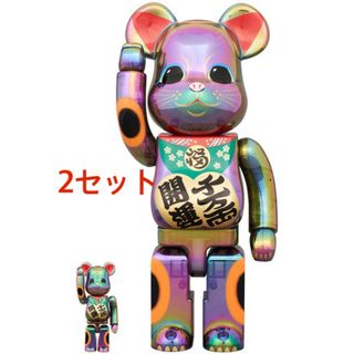 メディコムトイ(MEDICOM TOY)のBE@RBRICK 招き猫 開運千万両 黒透明メッキ 100％&400％2セット(その他)