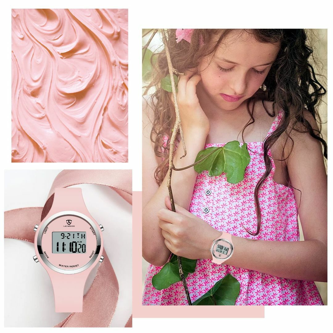 色:ピンクデジタル腕時計 レディース 子供腕時計 女の子 うで時計 おしゃれ レディースのファッション小物(腕時計)の商品写真