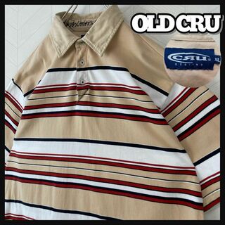 希少 OLD CRU ポロシャツ ボーダー 刺繍ロゴ ビックサイズ ヴィンテージ(ポロシャツ)