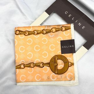 セリーヌ(celine)のCELINE セリーヌ Cロゴ マカダム柄 ハンカチ オレンジ ブランド(ハンカチ)