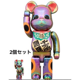 ベアブリック(BE@RBRICK)の2個 BE@RBRICK 招き猫 千万両 黒透明メッキ 100％ & 400％(その他)