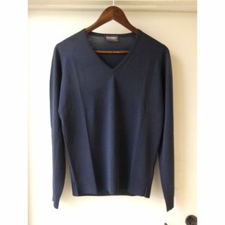 ジョンスメドレー(JOHN SMEDLEY)のJOHN SMEDLEY ジョンスメドレー Vネック ウール ニット S ネイビ(ニット/セーター)