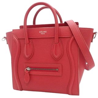 セリーヌ(celine)のCELINE(セリーヌ) ラゲージ ナノショッパー ハンドバッグ 2WAY ショルダー 肩掛け 斜め掛け ドラムドカーフスキン レッド赤 メタルシルバー金具 レディース 40802082402【中古】【アラモード】(ハンドバッグ)