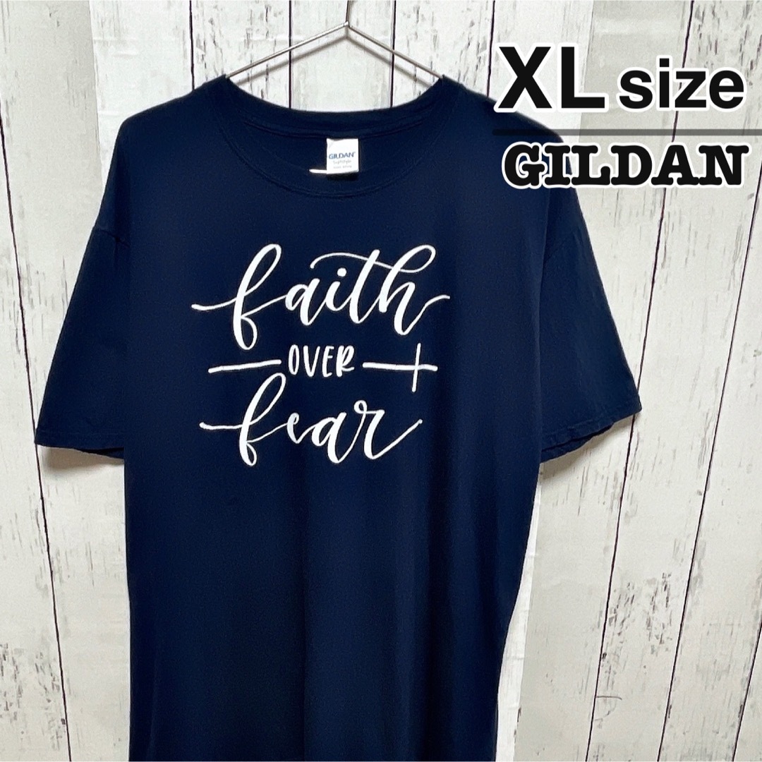 GILDAN(ギルタン)のUSA古着　GILDAN　Tシャツ　XL　ネイビー　紺　プリント　ロゴ　コットン メンズのトップス(Tシャツ/カットソー(半袖/袖なし))の商品写真