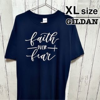 GILDAN - USA古着　GILDAN　Tシャツ　XL　ネイビー　紺　プリント　ロゴ　コットン