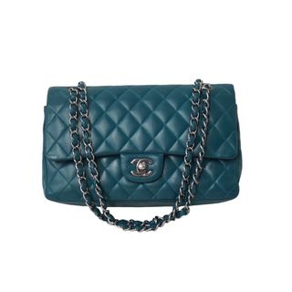 シャネル(CHANEL)のCHANEL マトラッセWフラップチェーンショルダー 15番台 25cm ショルダーバッグ グリーン×シルバー金具 ラムスキン 美品 中古 62468(ショルダーバッグ)