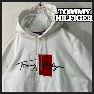 トミーヒルフィガー(TOMMY HILFIGER)のトミー ヒルフィガー スウェット パーカー 白 メンズ 刺繍ロゴ フーディ M(パーカー)