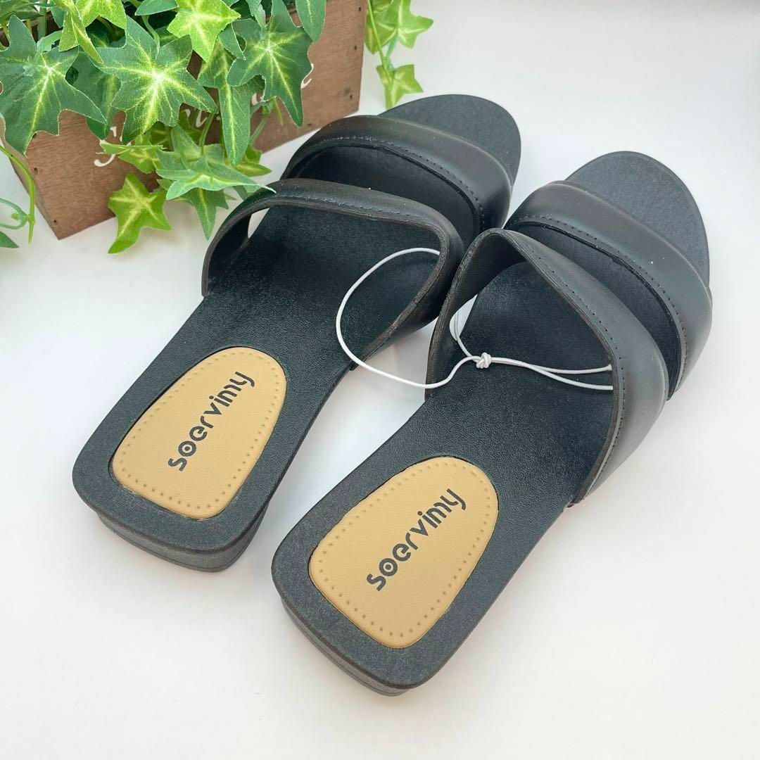 韓国風 ぺたんこリゾートサンダル 37(23.5cm)黒 ブラック レディースの靴/シューズ(サンダル)の商品写真