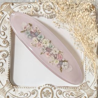 Flowerシリーズ　バレッタ10cm ドライフラワー　ライトラベンダー　レジン(ヘアアクセサリー)