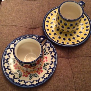 ポーリッシュポタリー(Polish Pottery)のPOLISH POTTERY ポーリッシュポタリー カップ&ソーサー 2個セット(グラス/カップ)