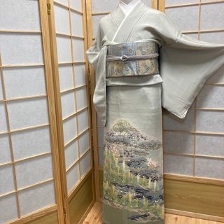 ［9474］色留袖 美品 未使用 東藤 岳 比翼付 三つ紋 桔梗 正絹 着物 袷(着物)