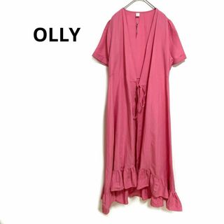 OLLY ワンピース　ピンク　裾フレア　フレア　リゾート　シャツ　半袖　羽織り(ロングワンピース/マキシワンピース)