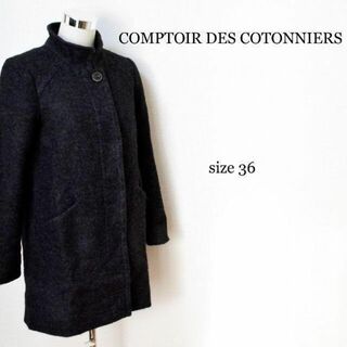 コントワーデコトニエ(Comptoir des cotonniers)の美品 コントワーデコトニエ モヘヤ×アルパカ混 ヘリンボーン ロングコート(ロングコート)