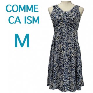 COMME CA ISM - 【美品】COMME CA ISM☆ノースリーブワンピース☆ブルー総柄グラスネック