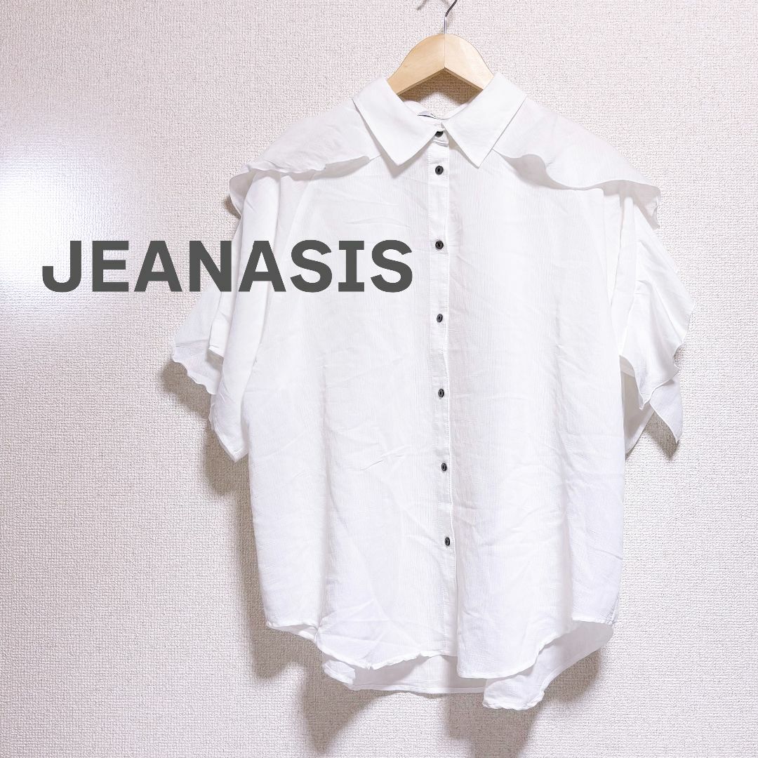 JEANASIS(ジーナシス)のJEANASIS ジーナシス　ブラウス　白　ホワイト　半袖　シャツ　羽織り レディースのトップス(シャツ/ブラウス(半袖/袖なし))の商品写真