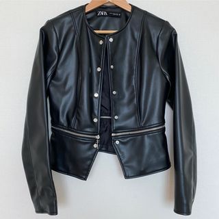 ザラ(ZARA)のザラ ZARA レザージャケット 合皮 レディース 黒 美品(ライダースジャケット)