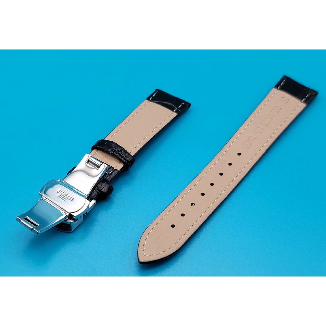 腕時計用品⑬【未使用】18㎜ レザーベルト 黒色 クロコダイル調 本革防水加工 メンズの時計(レザーベルト)の商品写真