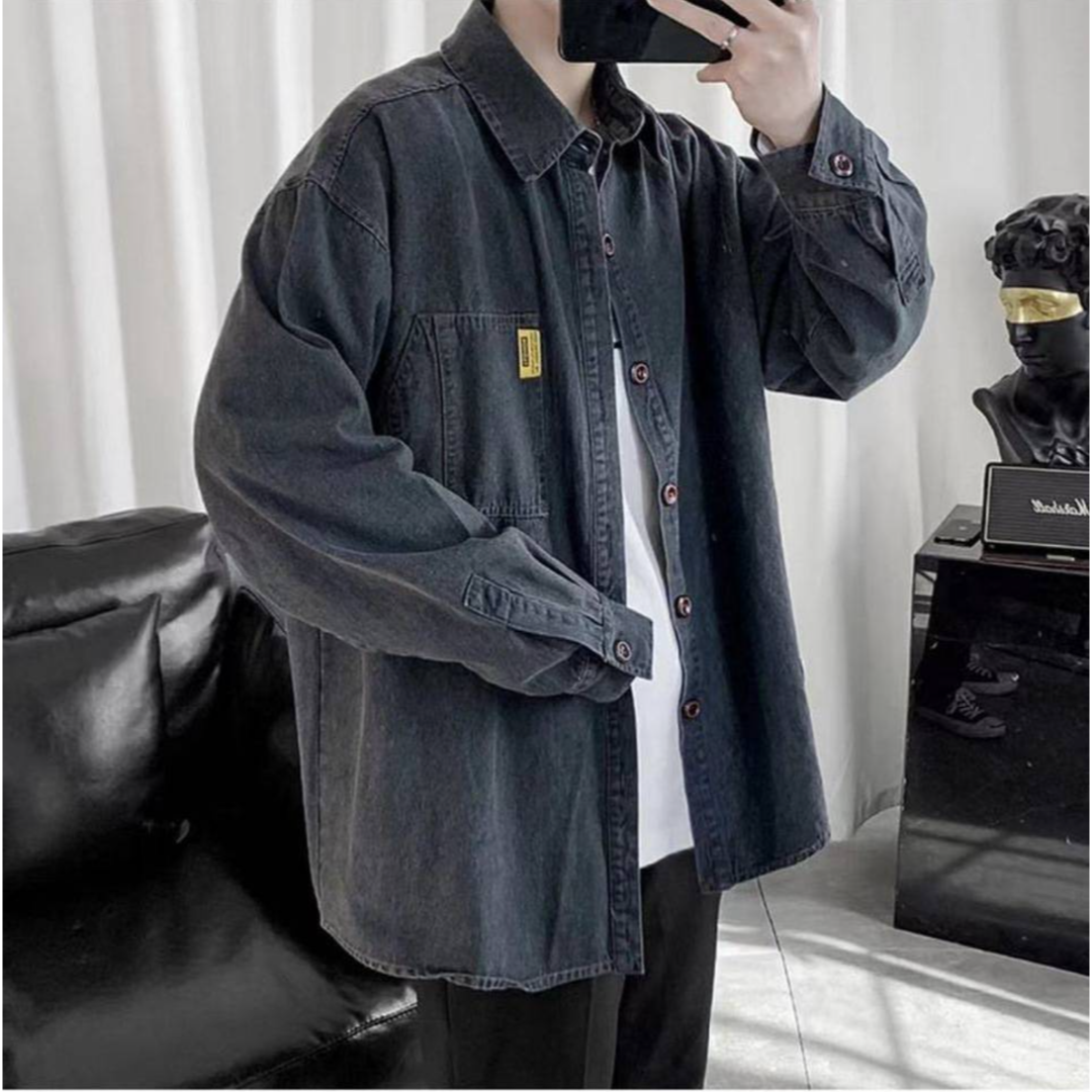 XLサイズ　デニムライク　長袖シャツ　ブラック メンズのトップス(シャツ)の商品写真
