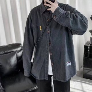 XLサイズ　デニムライク　長袖シャツ　ブラック(シャツ)
