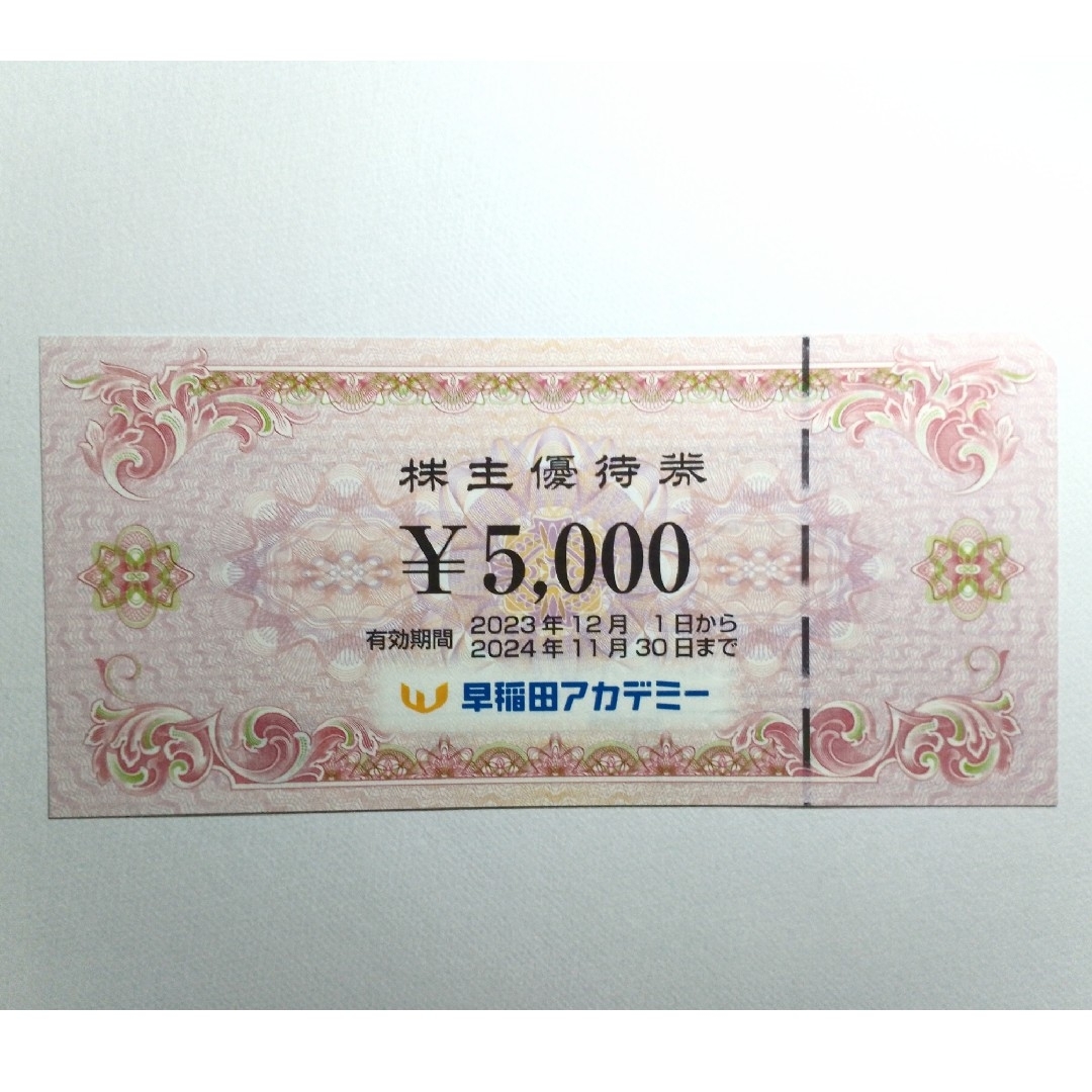 早稲田アカデミー株主優待  5,000円分 チケットの施設利用券(その他)の商品写真