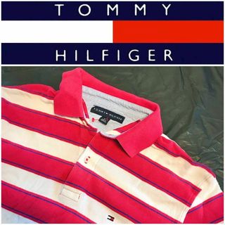 トミーヒルフィガー(TOMMY HILFIGER)のTommy HILFIGER半袖ポロシャツ (白／赤ボーダー柄)☆Mサイズ(ポロシャツ)