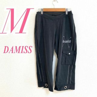 DAMISS　クロップドパンツ　M　ブラック　カジュアル　プリント　綿　ポリ(クロップドパンツ)