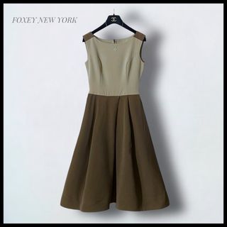 フォクシーニューヨーク(FOXEY NEW YORK)の【FOXEY NEW YORK】 バイカラーミディフレアワンピース ロゴジッパー(ロングワンピース/マキシワンピース)