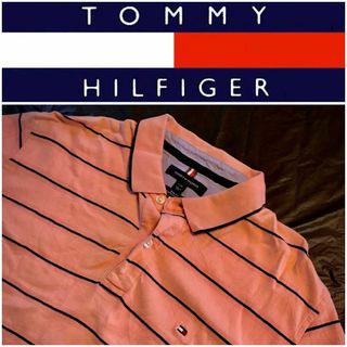 トミーヒルフィガー(TOMMY HILFIGER)のTommy HILFIGER半袖ポロシャツ (ピンク／紺ボーダー柄)☆Lサイズ(ポロシャツ)