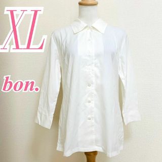 Bon.　長袖シャツ　XL　ホワイト　オフィスカジュアル　きれいめ　ポリ　綿(シャツ/ブラウス(長袖/七分))