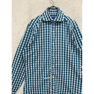 【極美品】春夏物 バルバ 長袖シャツ 39 M 緑×白 チェック柄 イタリア製