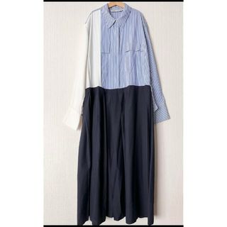 ザラ(ZARA)のzaraザラ　アシンメトリー　ドッキングワンピース　シャツワンピース(ロングワンピース/マキシワンピース)