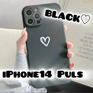 アップル(Apple)の【iPhone14plus】iPhoneケース ブラック ハート 手書き 黒(iPhoneケース)