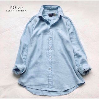 ポロラルフローレン(POLO RALPH LAUREN)の美品　RALPH LAURENラルフローレン　リネン　シャツ　くすみ　ブルー　M(シャツ/ブラウス(長袖/七分))