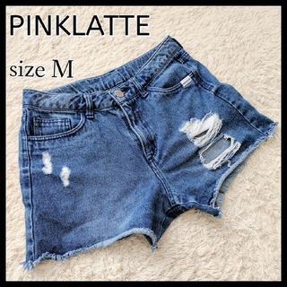 ピンクラテ(PINK-latte)の【人気デザイン】ピンクラテ☆ホットパンツ／ダメージジーンズ　M　インディゴ　青(デニム/ジーンズ)